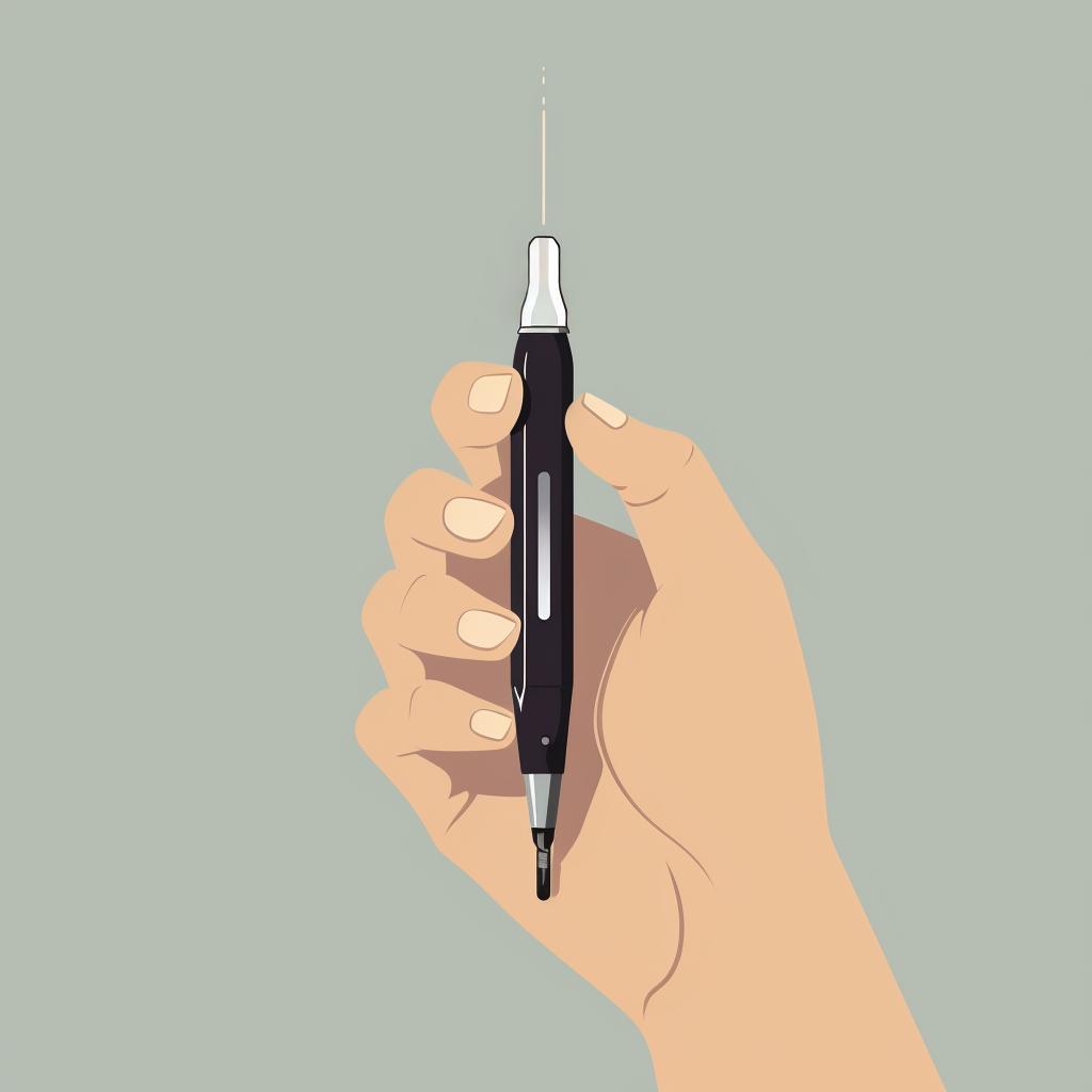 A finger adjusting the intensity control on the acupuncture pen.